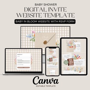 Gender Neutral Baby in Bloom Baby Shower Website | Digital Invite Canva Template