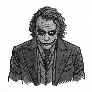 Dark Knight Joker digitaliserat broderimönster - skurk skiss stil maskinbroderifil