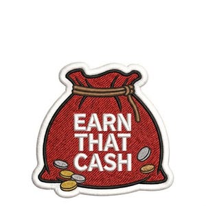 Money Bag Embroidery Design – Motivational Hustle Culture Patch (Digital Download)