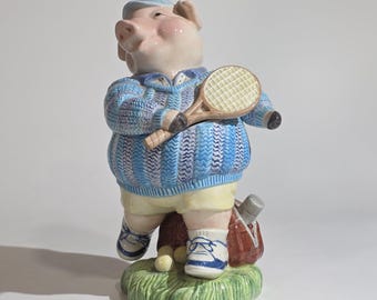 Fitz & Floyd Tennis / Pickleball Playing Pig Lidded Cookie Jar