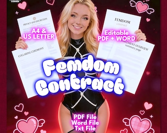 Femdom Contract Template | Dominatrix, Domination, Findom Services Agreement, Customizable (PDF, WORD, TXT Files)