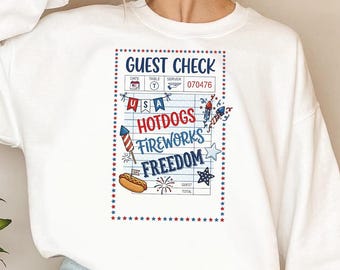 Patriotic Guest Check PNG, 4th of July Freedom Design, American Fireworks Clipart, Memorial Day USA Girly Stripes Dainty PNG