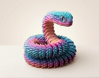 Articulated 3D Printed Snake Fidget Toy – Flexible Iridescent PLA Posable Desk Decor – Stress Relief Sensory Toy – Unique Gift Idea