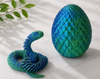 3D Printed Articulated Snake Toy – Glow in the Dark Luminous Viper, Flexible Jointed Fidget, Snake Egg Model, Kids Gift & Desk Decor
