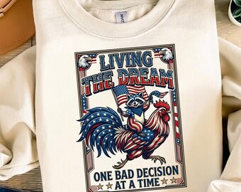Funny Raccoon PNG | Living the Dream Design | Sarcastic Animal Clipart | USA Patriotic Chicken | 4th of July Sublimation