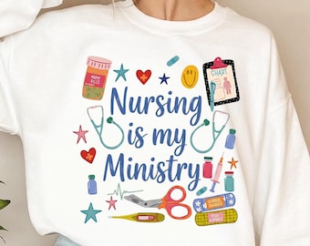 Nursing Is My Ministry PNG  RN Nurse Quote Design, Girly Dainty Grandmillennial Style, Cute Doodle Medical Shirt Sublimation Download