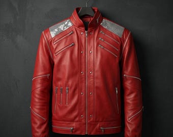 Rood leren Beat It-jack | Rockjack met afneembare mouwen Michael Jackson | MJ-kostuum