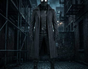Handgemaakte Spider Noir-trenchcoat, detectivejas uit de jaren 1930, leer-wol-cosplayoutfits uit 2026