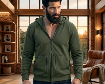 Frank Castle Punisher-hoodie, groen tactisch fleecejack met ritssluiting, Vigilante Streetwear