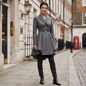 Womens Double Breasted Gray Coat - Etsy