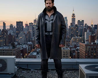 Frank Castle Punisher 2026 zwarte leren jas, wit geverfd vest, broek cosplay outfit heren
