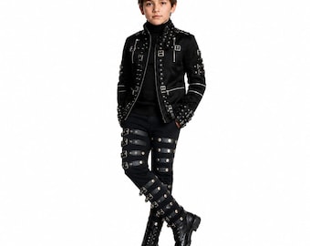 Michael Jackson Bad Kids Jacket | Black Rock Concert Costume | Boys Girls Cosplay