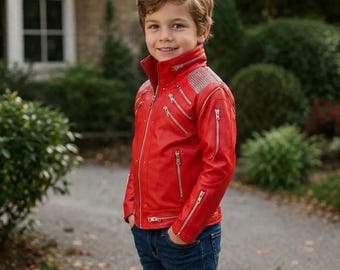 Kids Red MJ  Beat It Jacket | Faux or Real Leather Michael Jackson Costume