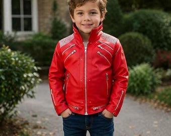 Giacca rossa da bambino MJ Beat It / Costume di Michael Jackson in ecopelle o vera pelle
