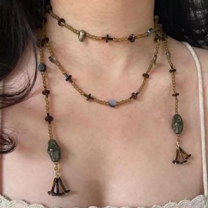 Retro Multicolor Beaded Necklace – Layered Statement Collarbone Chain |  Niche Ethnic Bohemian Choker