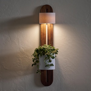 Moderne hangende plantenbak met led-verlichting | Verstelbare walnootbevestiging