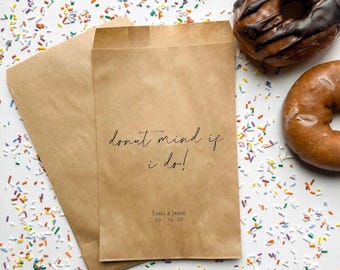 Personalized Donut Wedding Favor Bags, Kraft Treat Bags, Set of 25