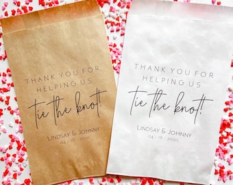 Personalized Wedding Favor Bags, Tie the Knot Candy Treat Bags, Set of 25