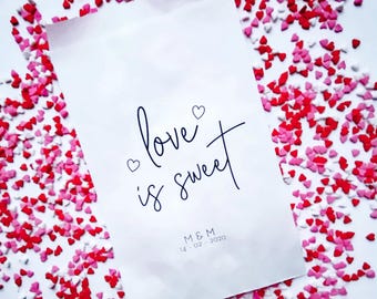 Personalized Wedding Favor Bags, Love is Sweet Candy Buffet Treat Bags, Set of 25