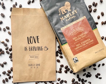 Personalized Love Brewing Wedding Favor Bags, Coffee Treat Bags, Bridal Shower Decor
