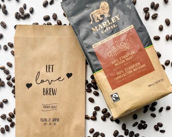 Personalized "Let Love Brew" Wedding Favor Bags, Coffee Bar Treat Bags, Set of 25