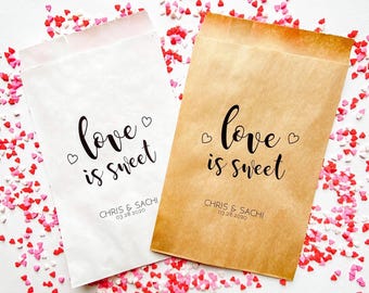 Personalized Wedding Favor Bags, Love is Sweet Candy Treat Bags, Set of 25