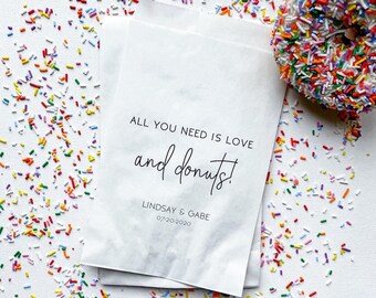 Personalized Donut Favor Bags, Wedding Treat Bags, Love Donuts Bar Favors, Set of 25