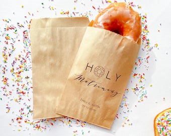 Personalized Holy Matrimony Donut Favor Bags, Wedding Treat Bags, Set of 25