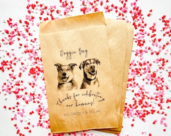 Custom Pet Illustration Favor Bags, Wedding Doggie Bag, Personalized Pet Favors, Set of 25