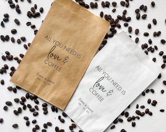 Personalized Wedding Favor Bags, Coffee Bar Treats, Custom Love & Coffee Favors, Set of 25