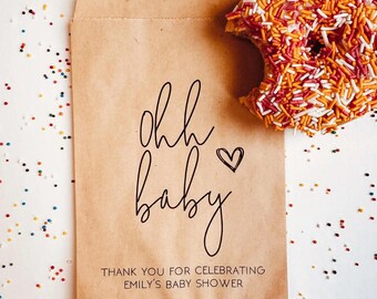 Personalized Oh Baby Favor Bags, Kraft Paper Dessert Table Treat Bags, Set of 25