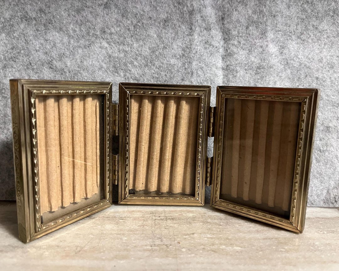 Vintage Gold-toned Ornate Trifold Photo Frame - 3 Panel Hinged Frame ...