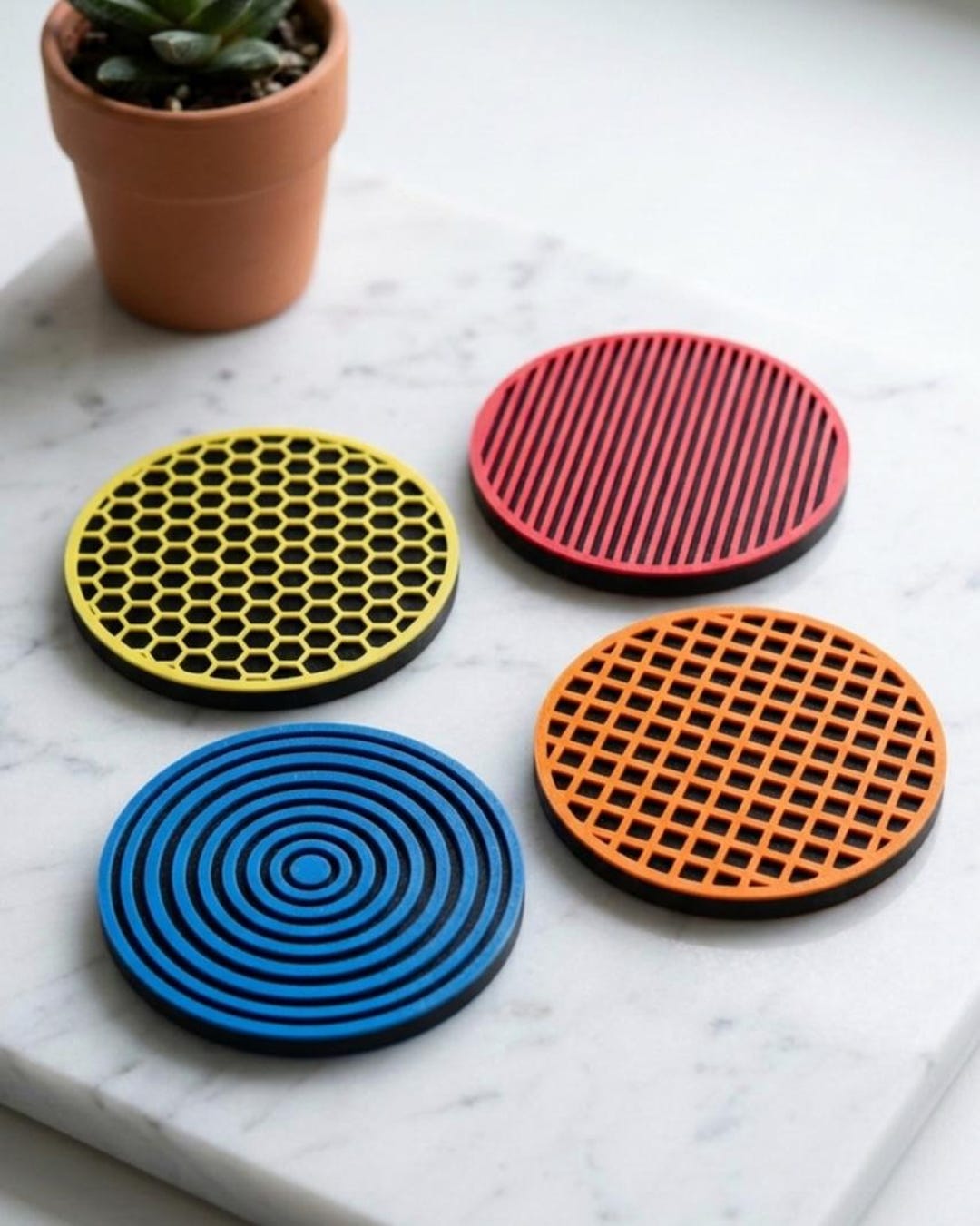 Fridge Magnet 3D Printed Geometric Coaster Set, Non Slip Colorful Table ...