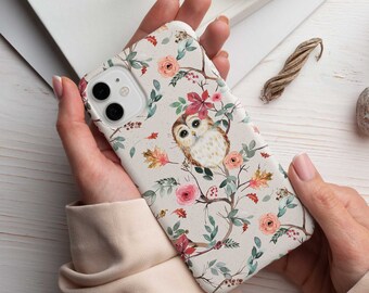 Cute Owl in the Tree Phone Case for iPhone 14, 14 Pro Max 13 12 11 Samsung Galaxy S22 Ultra, S21 S20 S10, Bird, Forest, Floral Mobile Cover