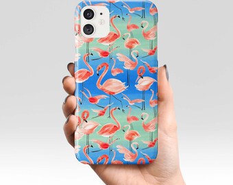 Funda para teléfono con flamencos rosados en acuarela de Ninola Design