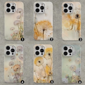 Estuche para teléfono floral con acuarela de diente de león - Flores - Bonito regalo para ella - Samsung Galaxy S10 S20 S21 S22, iPhone 11 12 13 14 Plus Max Mini