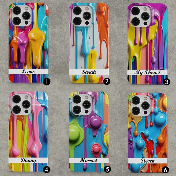 3D Personalised Bright Paint Dripping Art Phone Case - iPhone 11 12 13 14 X 7 8, Samsung Galaxy S20 S21