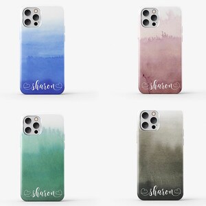 Puede incluir: Cuatro fundas de tel&eacute;fono diferentes con dise&ntilde;os de acuarela. Cada funda presenta un degradado de color diferente y el nombre "sharon" escrito en cursiva blanca con corazones a cada lado.