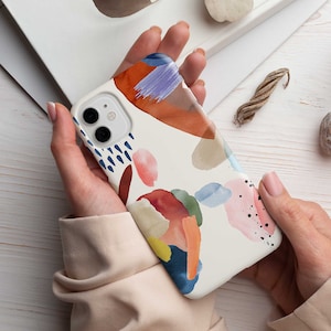 Boho Abstract Minerals Phone Case, Trendy Colorful Geometric Shapes iPhone & Samsung Galaxy Mobile Cover, Modern Artsy Print Protective Case