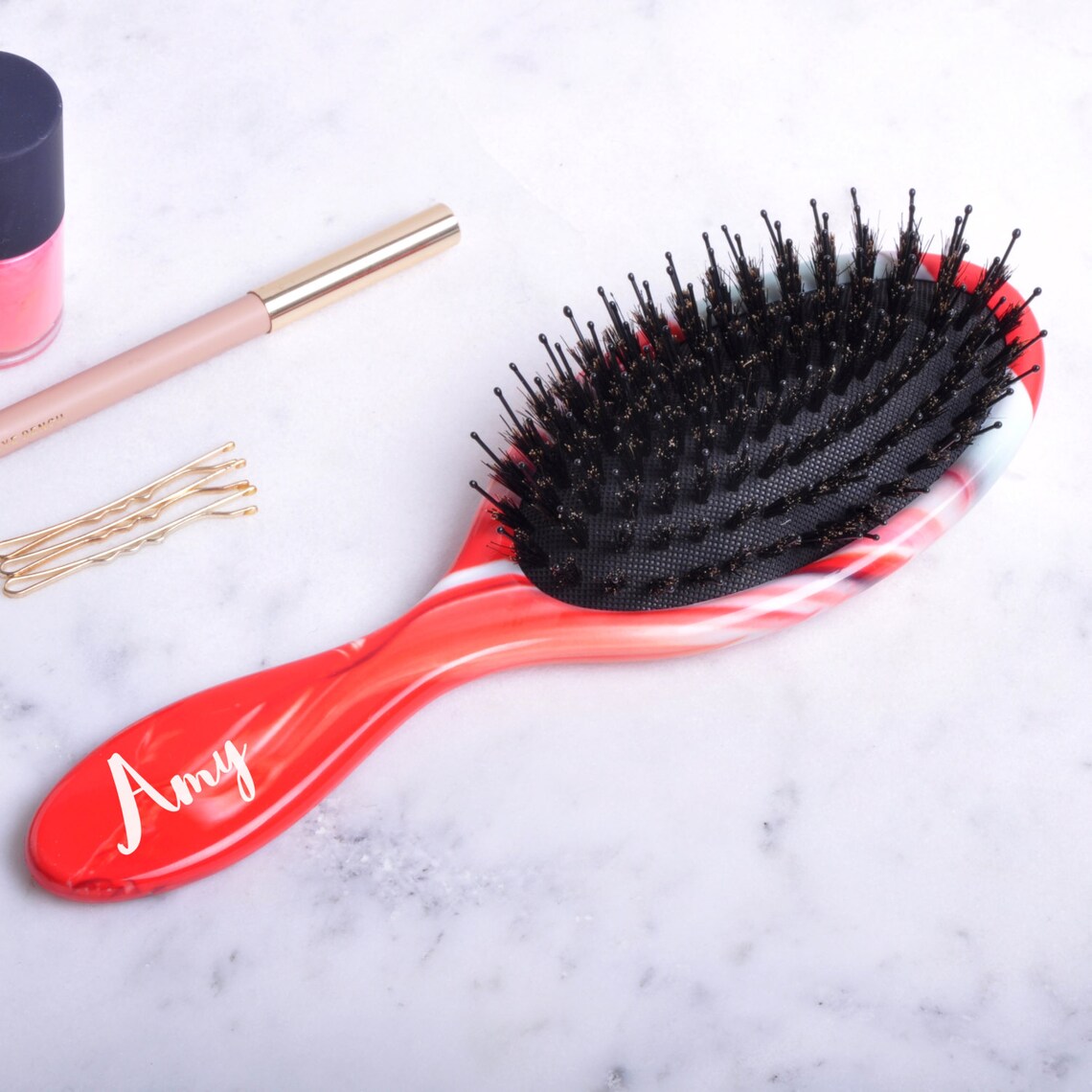 Download Personalised Hair Brush Bold Red Paint Swirl Design | Etsy