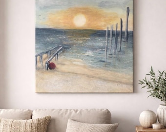 Original Gemälde, strukturierte Meerlandschaft, Küsten Sonnenuntergang Strand Kunst