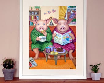 Pigs in Slankets, Art Print ( framed or unframed ), Wall Hanging, Fantasy, Surrealist, Artwork