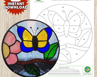 Stained Glass Pattern,  Butterfly and Flower, Instant download, Suncatcher, Window Ornament, DIY Art Tutorial, Homemade Decor