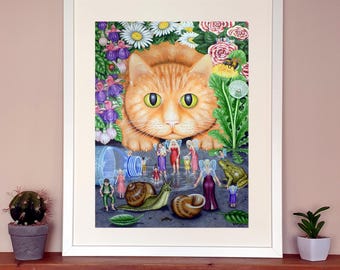 Fairy Fears - the Cat, Art Print ( framed or unframed ), Wall Hanging, Fantasy, Surrealist, Artwork