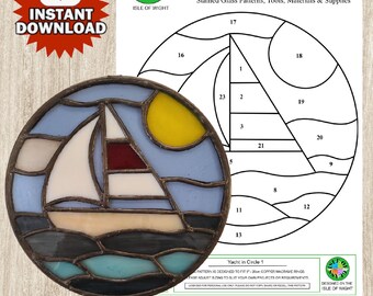 Stained Glass Pattern,  Yacht at Sea, Instant download, Suncatcher, Window Ornament, DIY Art Tutorial, Homemade Decor