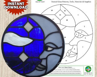 Stained Glass Pattern,  Moon and Stars, Instant download, Suncatcher, Window Ornament, DIY Art Tutorial, Homemade Decor