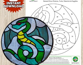 Stained Glass Pattern,  Dragon / Serpent, Instant download, Suncatcher, Window Ornament, DIY Art Tutorial, Homemade Decor