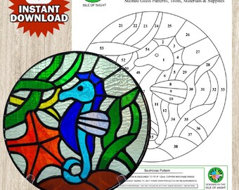 Stained Glass Pattern,  SeaHorse and Starfish, Instant download, Suncatcher, Window Ornament, DIY Art Tutorial, Homemade Decor