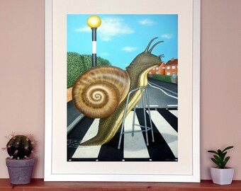 Snail on a Zimmer, Art Print ( framed or unframed ), Wall Hanging, Fantasy, Surrealist, Artwork