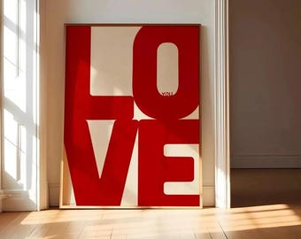 LOVE タイポグラフィ キャンバスプリント、大胆なレトロ文字アート、カラフルなワードウォールアート、フレームは含まれていません